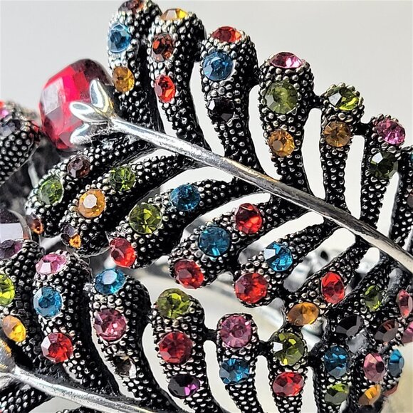 Multicolored Rhinestone Hinged Cuff Bracelet - Picture 5 of 13